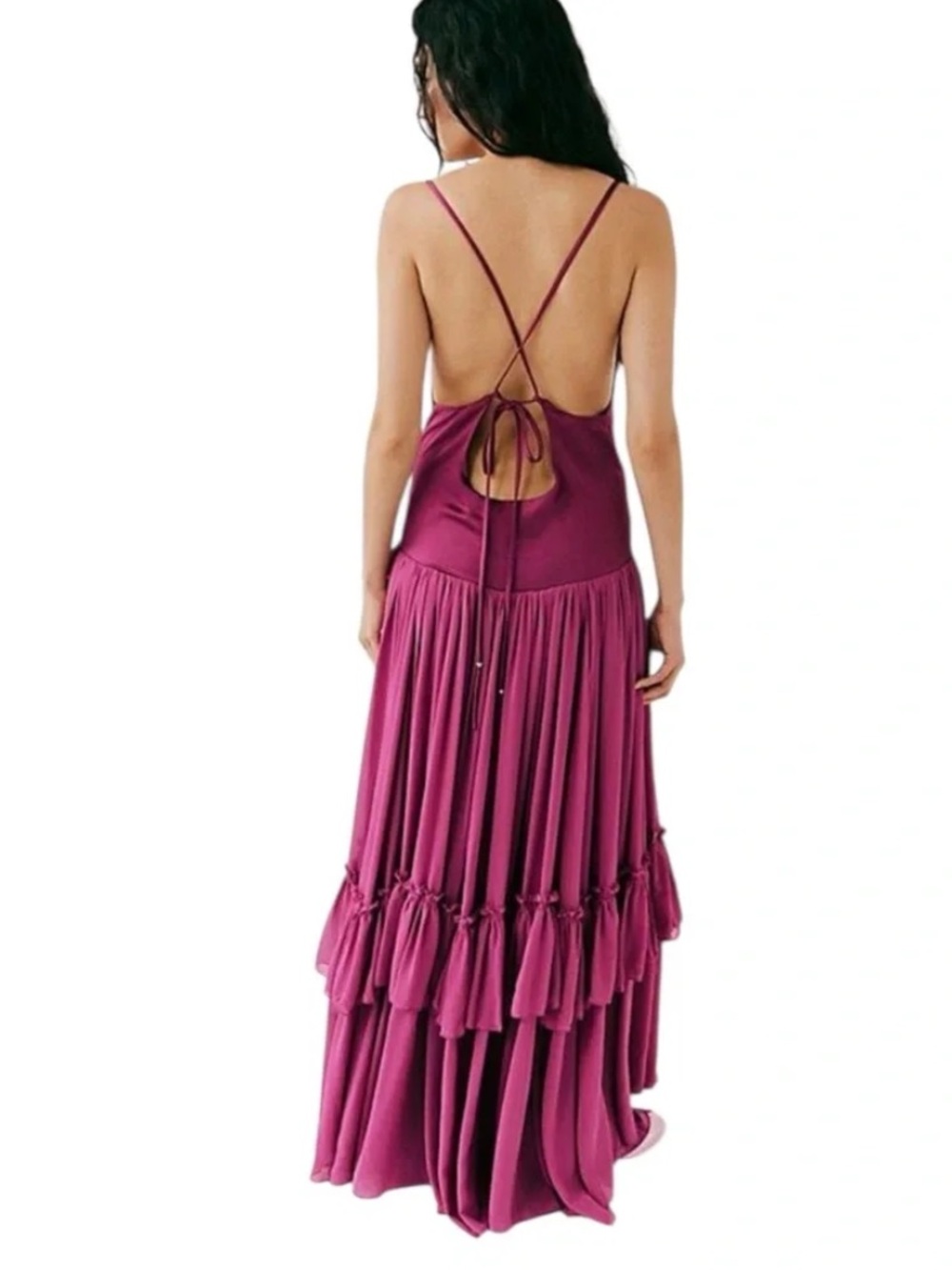 Free People Soliana Plum Drop Waist Tiered Maxi Dress Medium Excellent Condition - Picture 2 of 11